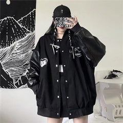 Black Retro Jacket Baseball Uniform, , women clothing, black-retro-jacket-baseball-uniform, , fairypeony