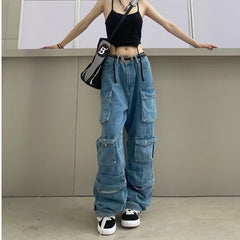 Multi Pockets Vintage Baggy Cargo Jeans - fairypeony