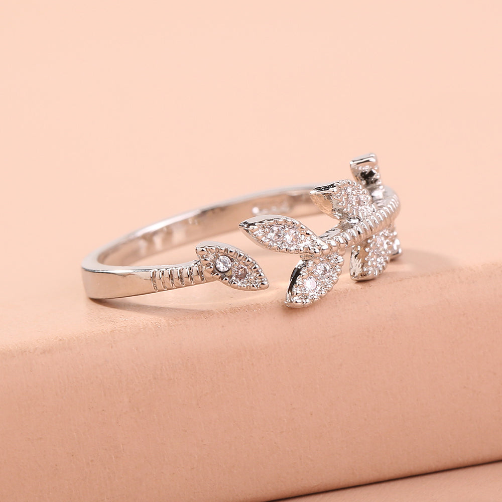 Zircon Tree Branch Adjustable Brass Ring, , women clothing, zircon-tree-branch-adjustable-brass-ring, , fairypeony