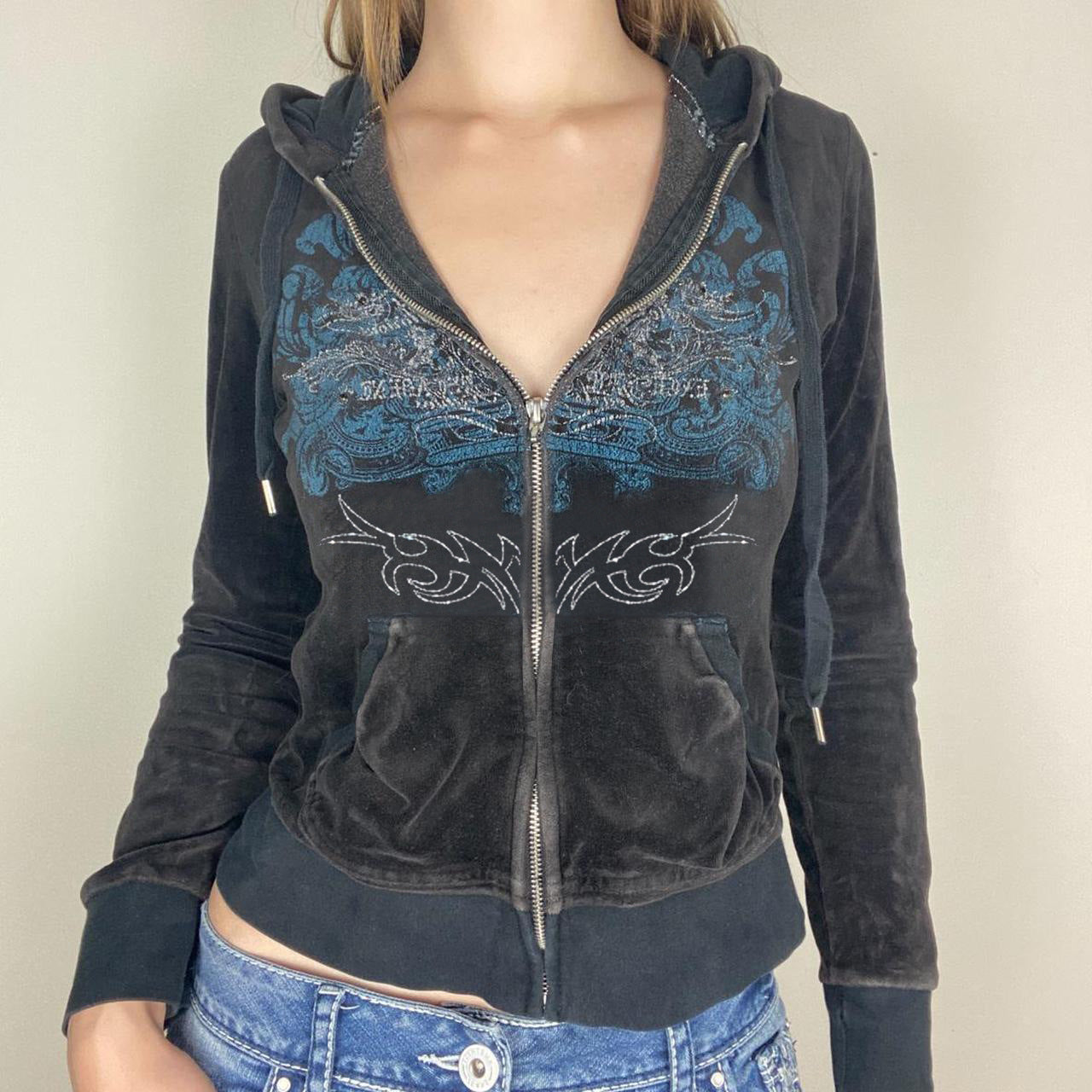 Grunge Zip Up Cropped Hoodie - fairypeony