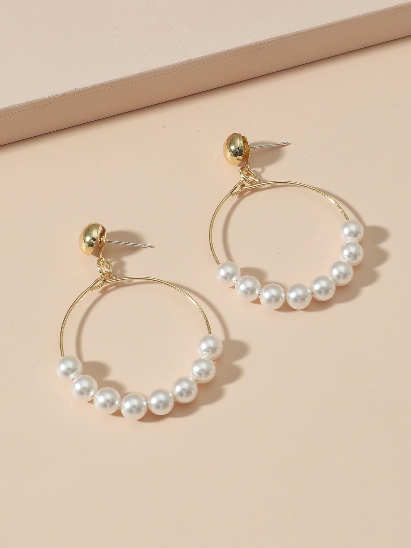 Elegant White Pearls Round Hoop Earrings, , women clothing, elegant-white-pearls-round-hoop-earrings, , fairypeony