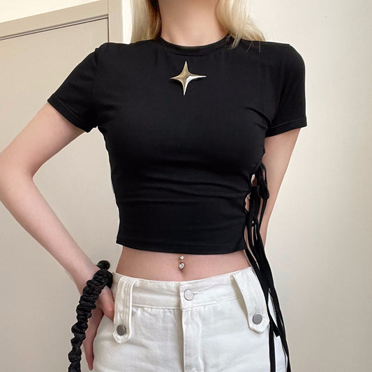 Metal Star Black Crop Top - fairypeony