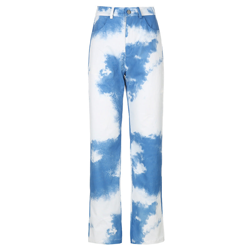 Tie-dye casual straight-leg pants, , women clothing, tie-dye-casual-straight-leg-pants, , fairypeony