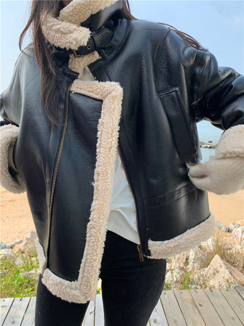 Lamb Wool Motorcycle Leather Jacket, , women clothing, lamb-wool-motorcycle-leather-jacket, , fairypeony