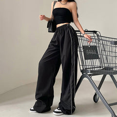 Piping Detail Wide Leg Track Pants - fairypeony