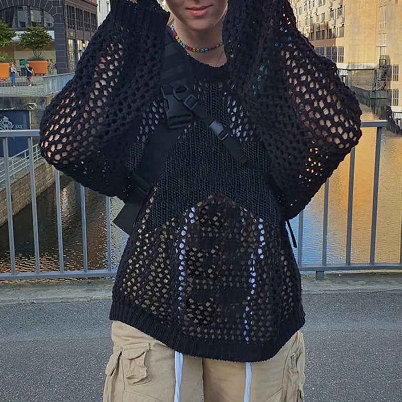 Hollow Out Star Crochet Knit Top - fairypeony