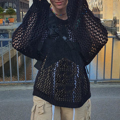 Hollow Out Star Crochet Knit Top - fairypeony