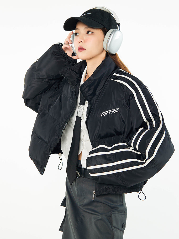 Side Stripe Biker Padded Jacket - fairypeony