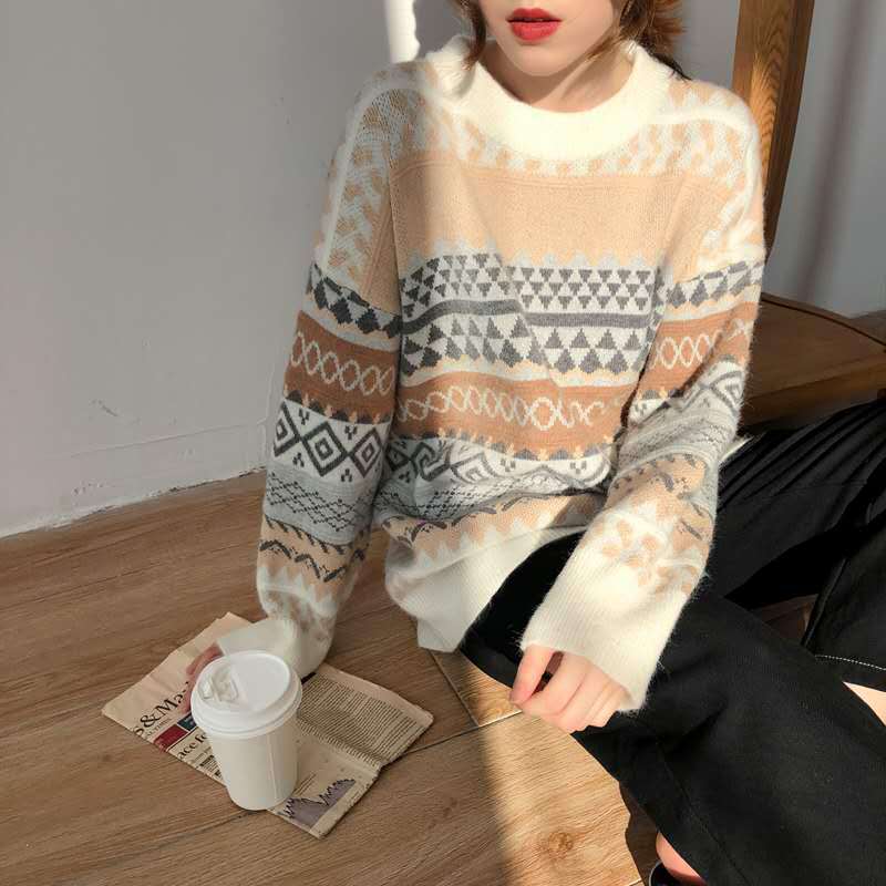 80's Grandma Knit Jumper, , women clothing, 80s-grandma-knit-jumper, grey, khaki, white, fairypeony