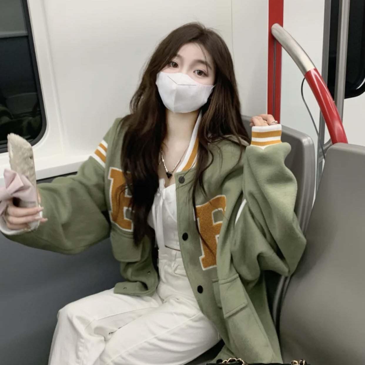 Color Block Vintage Embroidered Varsity Jacket - fairypeony