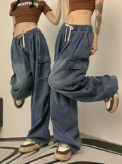 Tie Strap Baggy Cargo Jeans - fairypeony