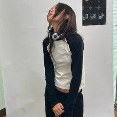 Vintage Raglan Long Sleeve Crop Top - fairypeony