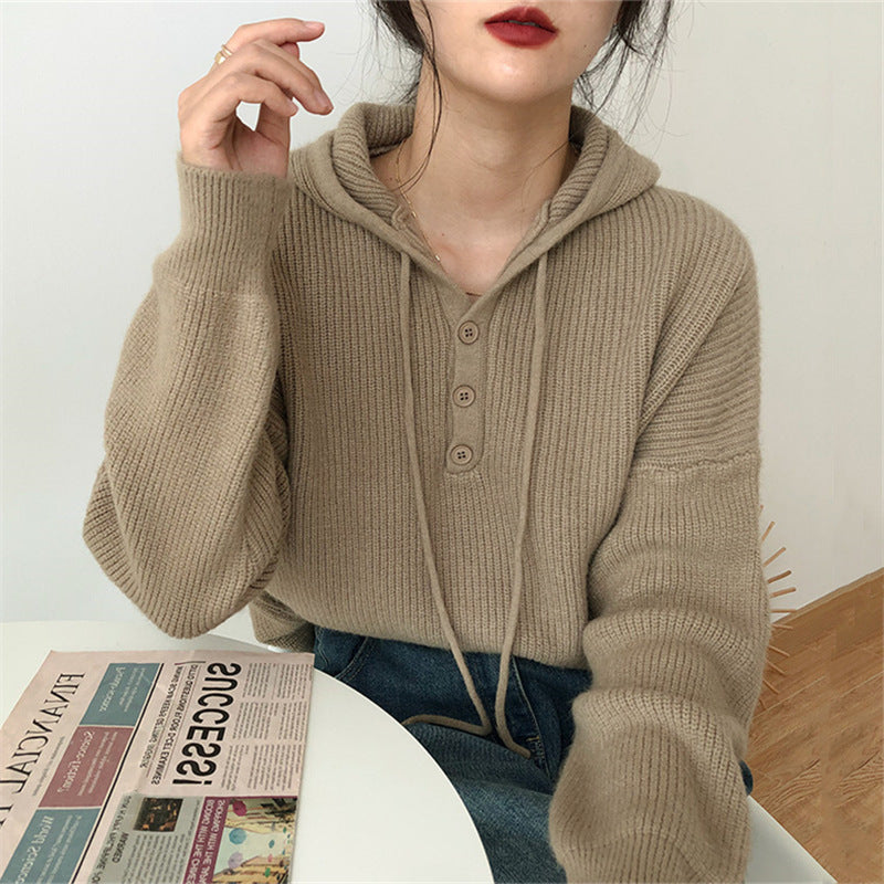 Simple Hooded Pullover Knit Sweater, , women clothing, simple-hooded-pullover-knit-sweater, , fairypeony