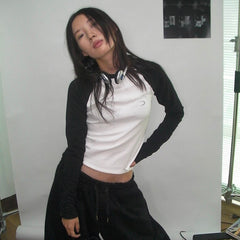 Vintage Raglan Long Sleeve Crop Top - fairypeony