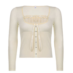 Lace Trim Patchwork Knit Top - fairypeony
