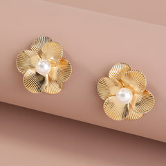 Metal Pearls Six-petal Flowers Ear Studs, , women clothing, metal-pearls-six-petal-flowers-ear-studs, , fairypeony