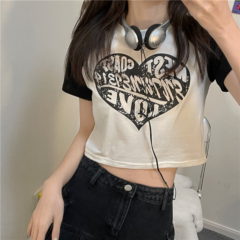 Vintage Heart Logo Raglan Sleeve Crop Top - fairypeony