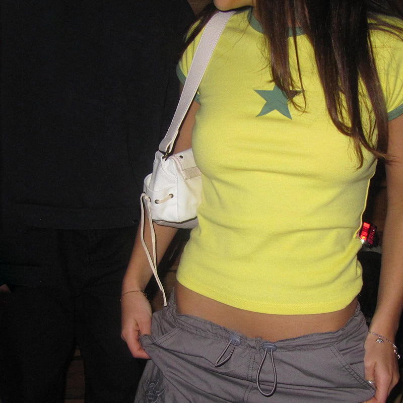 Star Printed Ringer Crop Top - fairypeony