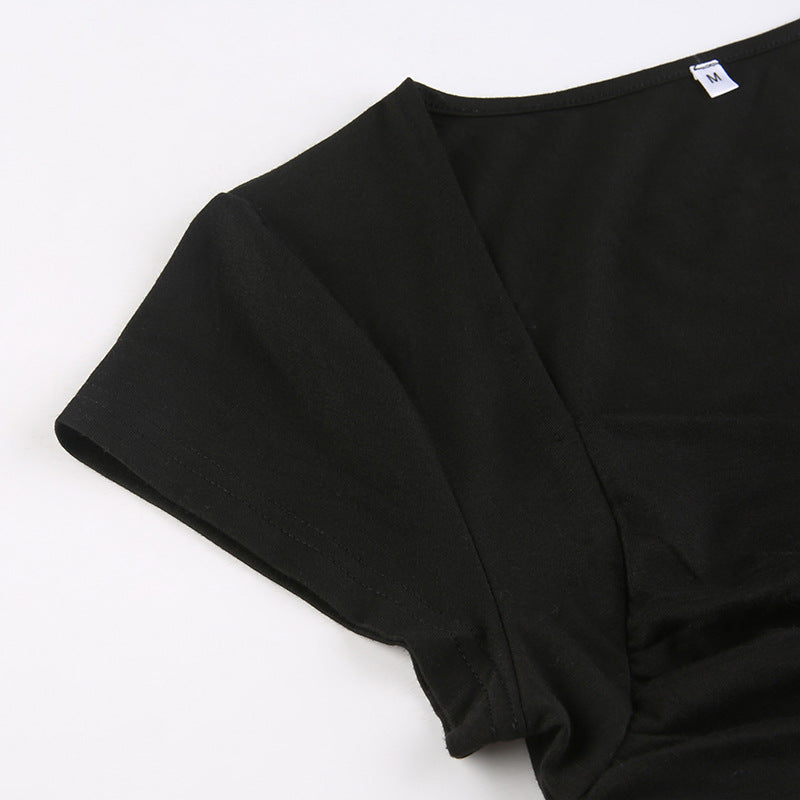 Criss Cross Ruched V Neck Tee - fairypeony