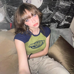 Y2K Logo Graphic Raglan Sleeve Crop Top - fairypeony