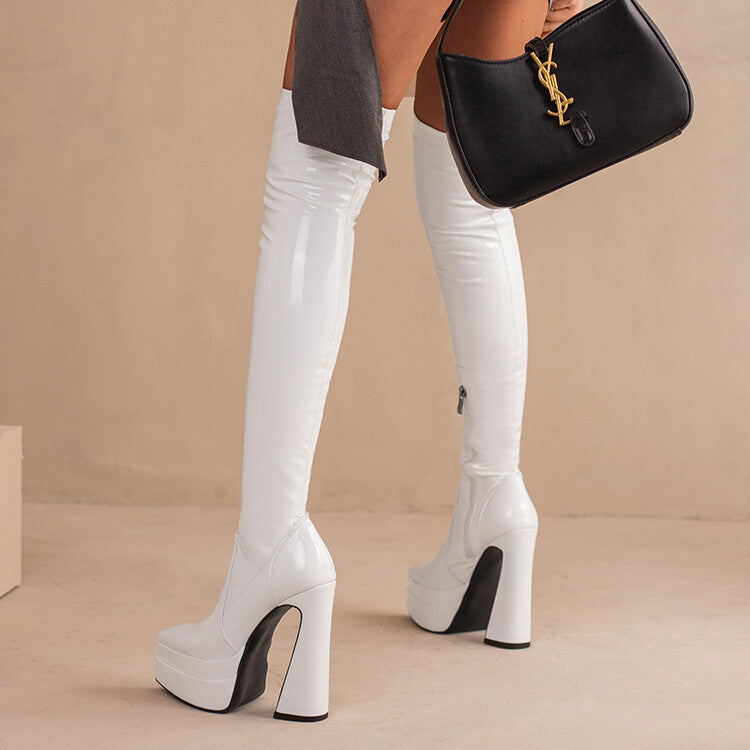 Thick Heel High Tube Plastic Leg Boots, , women clothing, thick-heel-high-tube-plastic-leg-boots, , fairypeony