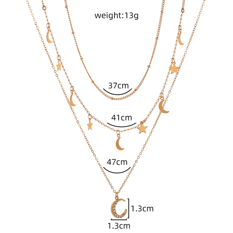 Star and Moon Necklace, , women clothing, star-and-moon-necklace, , fairypeony