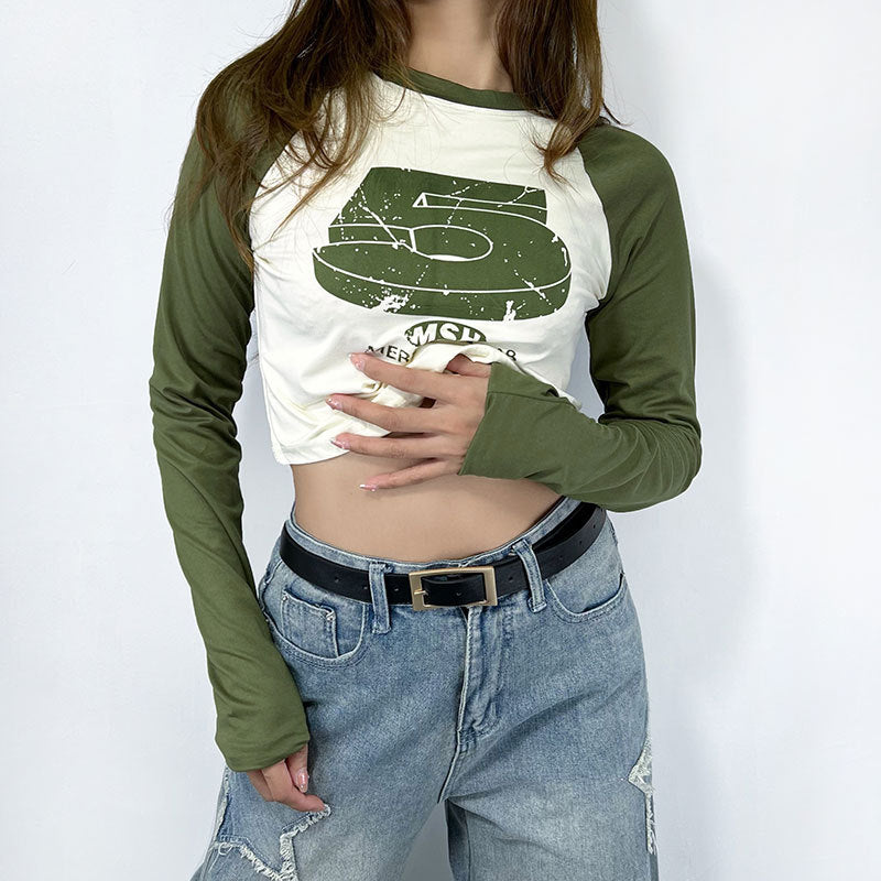 Vintage Raglan Long Sleeve Crop Top - fairypeony