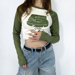 Vintage Raglan Long Sleeve Crop Top - fairypeony