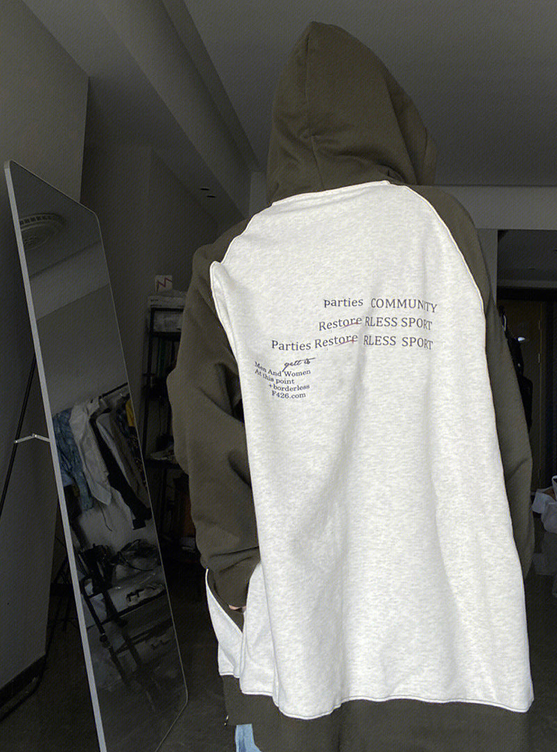 Letter Graphic Color Block Zip Up Hoodie - fairypeony