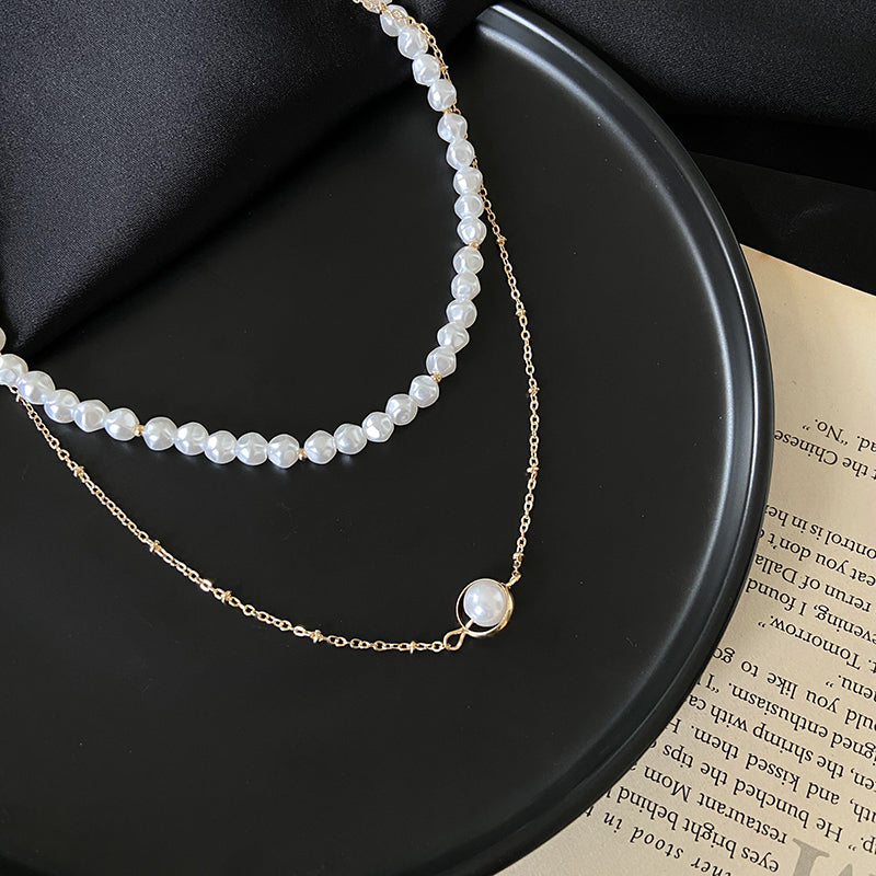 Simple Temperament Double-layer Pearl Clavicle Chain, , women clothing, simple-temperament-double-layer-pearl-clavicle-chain, , fairypeony