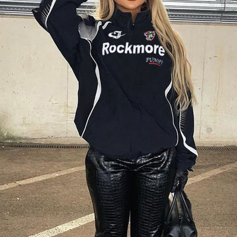 Contrast Logo Graphic Moto Jacket - fairypeony