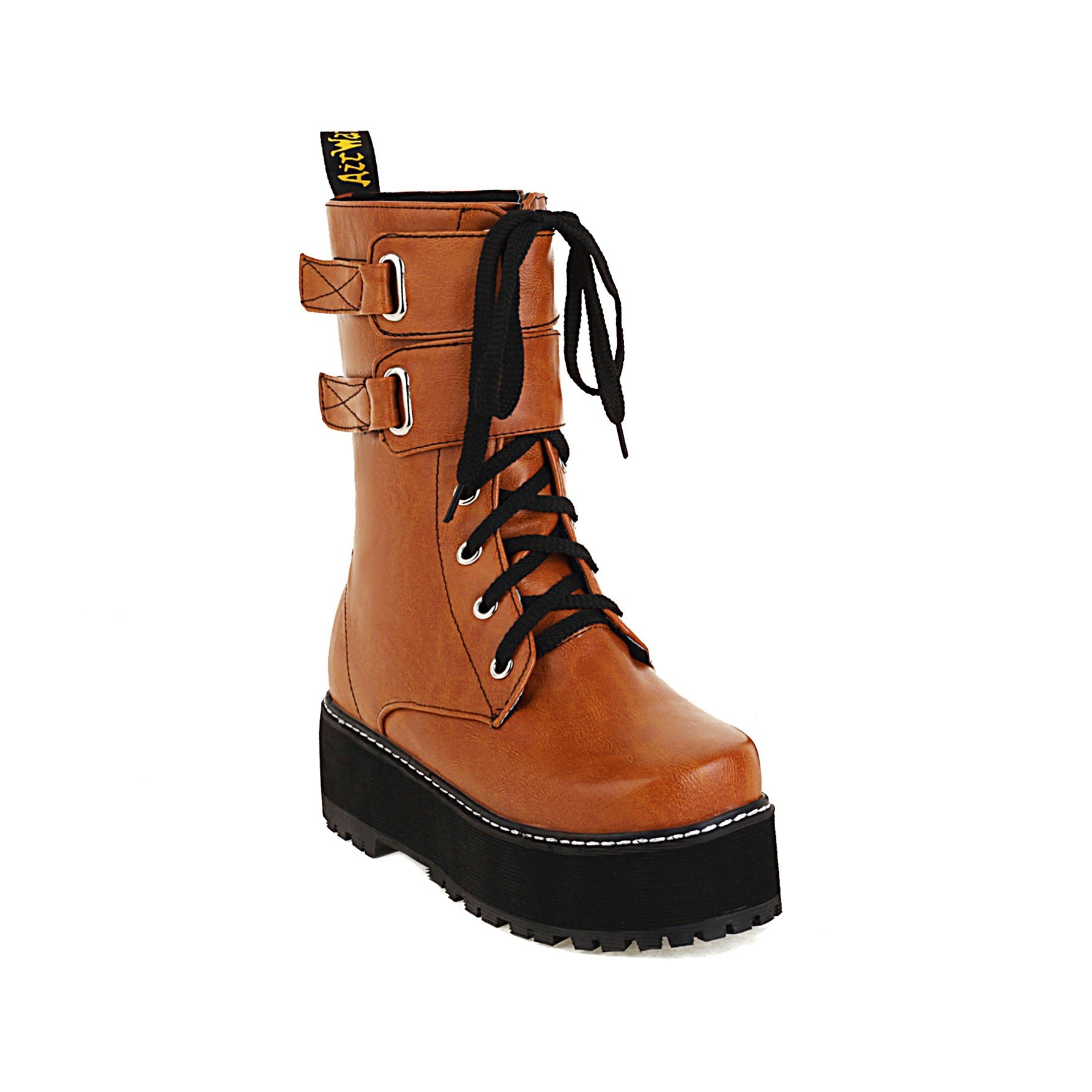 Double Row Metal Belt Martin Boots, , women clothing, double-row-metal-belt-martin-boots, black, brown, white, fairypeony