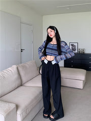 Contrast Striped Crochet Knit Crop Top - fairypeony