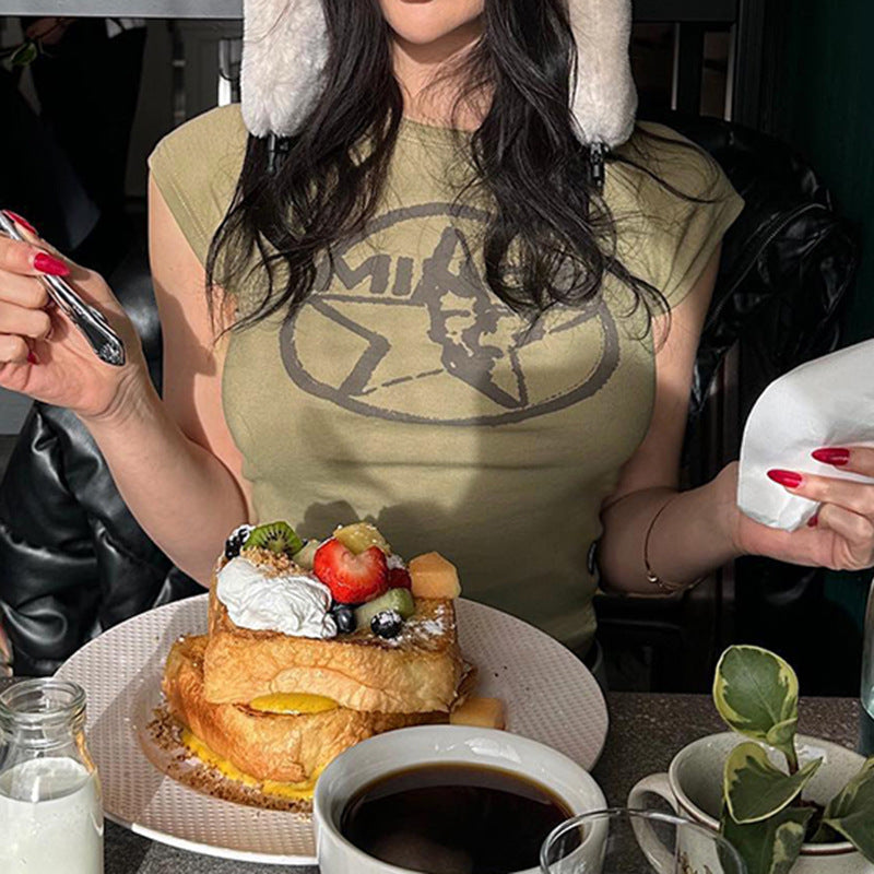 Vintage Star Logo Printed Crop Top - fairypeony