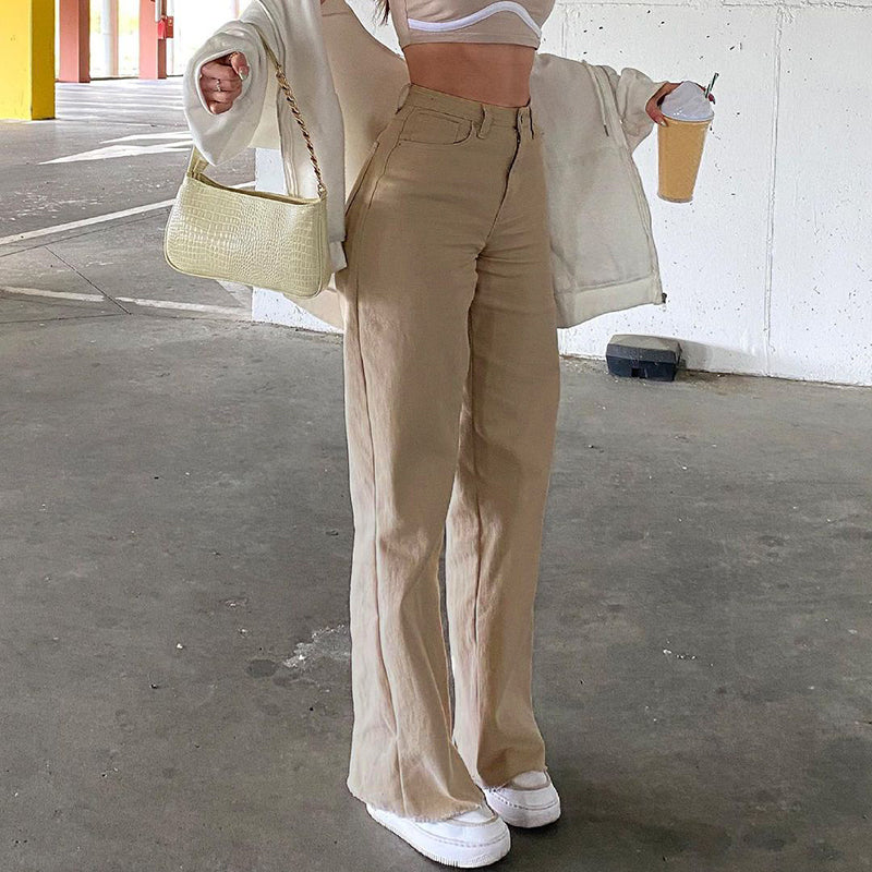 Wide-legged All-match Khaki Casual Trousers, , women clothing, wide-legged-all-match-khaki-casual-trousers, , fairypeony