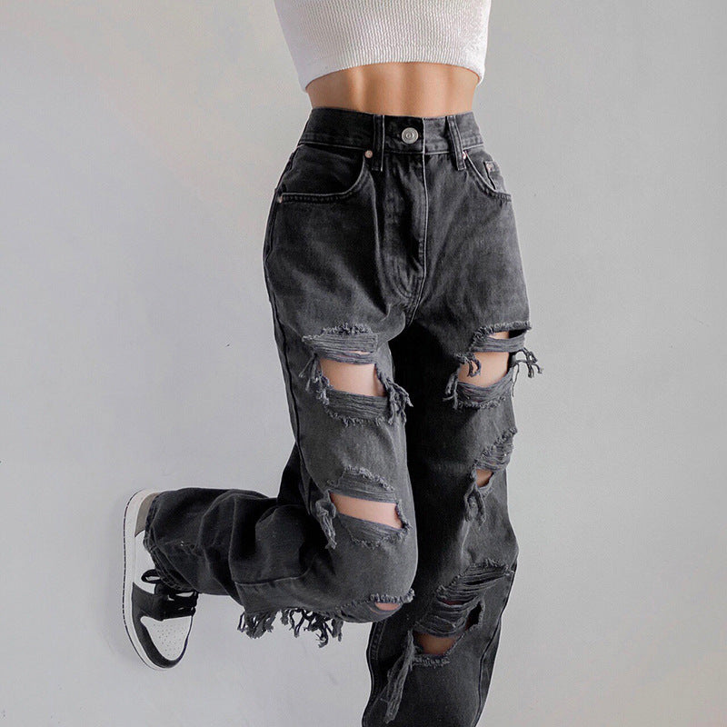 Ripped Loose Jeans, , women clothing, ripped-loose-jeans, , fairypeony