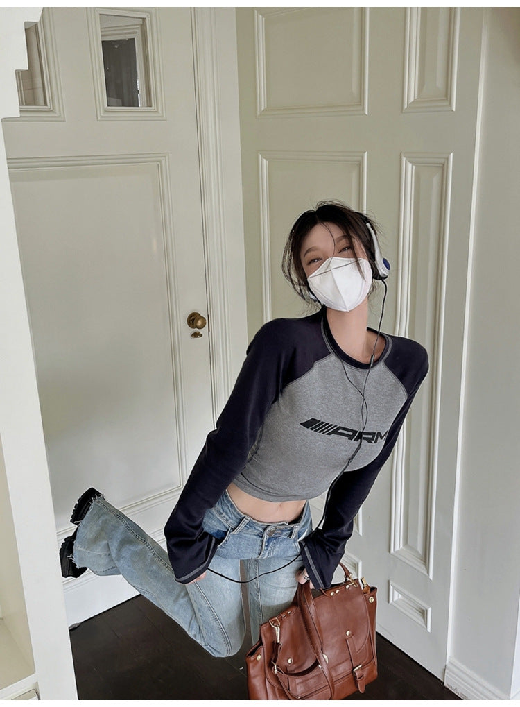 Logo Graphic Long Sleeve Crop Top - fairypeony