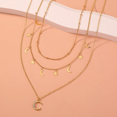 Star and Moon Necklace, , women clothing, star-and-moon-necklace, , fairypeony