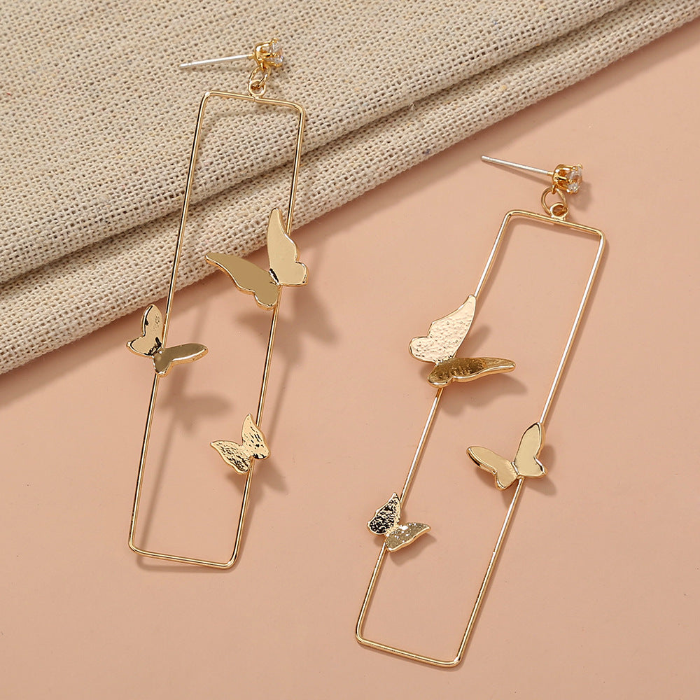 Long Geometric Metal Pop-up Butterfly Earrings, , women clothing, long-geometric-metal-pop-up-butterfly-earrings, , fairypeony