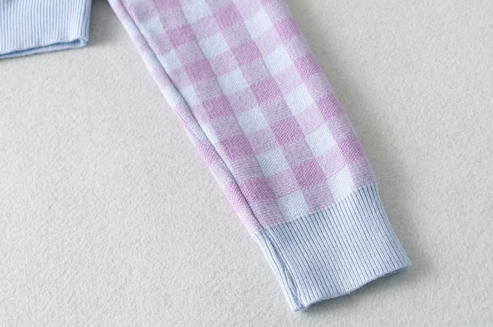 Checkered Button Front Knit Crop Cardigan, , women clothing, checkered-button-front-knit-crop-cardigan, , fairypeony