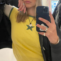 Star Printed Ringer Crop Top - fairypeony