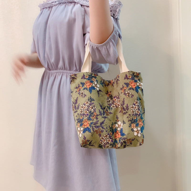 Corduroy Tote Lunch Handle Bag, , women clothing, corduroy-tote-lunch-handle-bag, , fairypeony