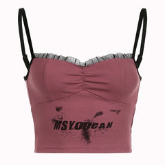 Vintage Lace Letter Print Tank Top - fairypeony