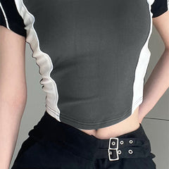 Logo Print Patchwork Short Sleeve Tee - fairypeony