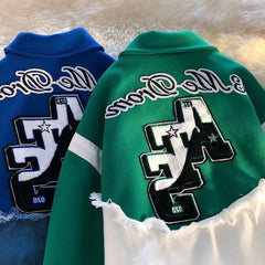 Embroidery Patchwork Denim Varsity Jacket, , women clothing, embroidery-patchwork-denim-varsity-jacket, blue, green, fairypeony