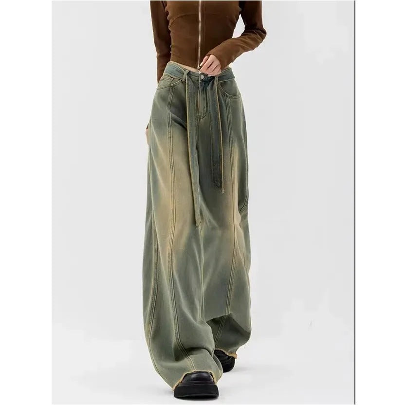 Tie Strap Seam Detail Boyfriend Jeans - fairypeony