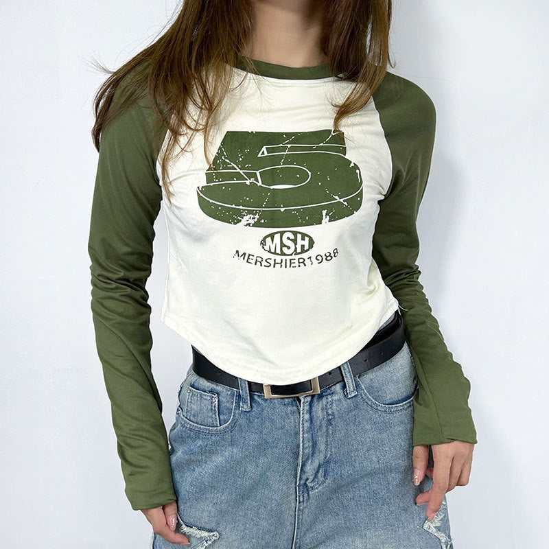 Vintage Raglan Long Sleeve Crop Top - fairypeony
