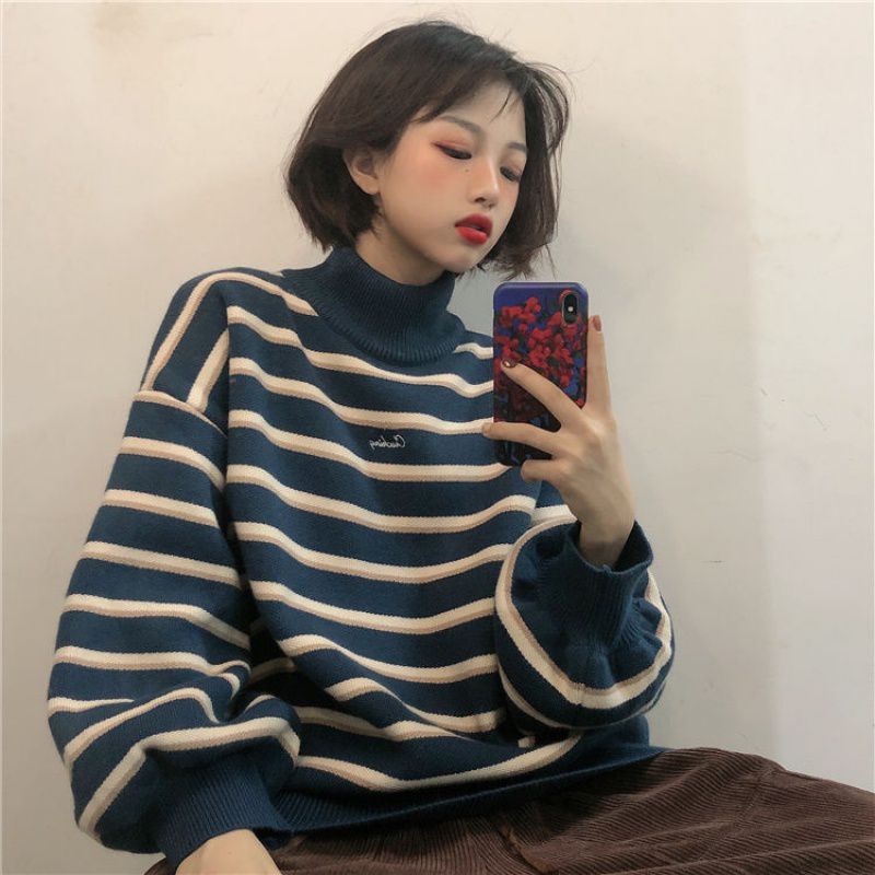 Grandma Striped Sweater, , women clothing, grandma-striped-sweater, blue, brown, L, M, S, XL, fairypeony