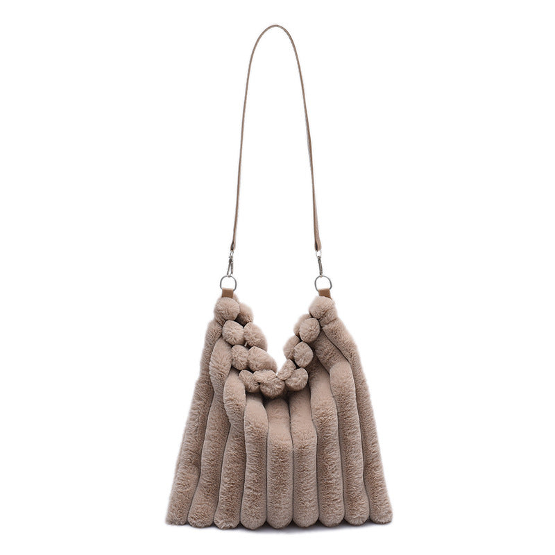 Contrast Plush Large Capacity Shoulder Bag, , women clothing, contrast-plush-large-capacity-shoulder-bag, , fairypeony