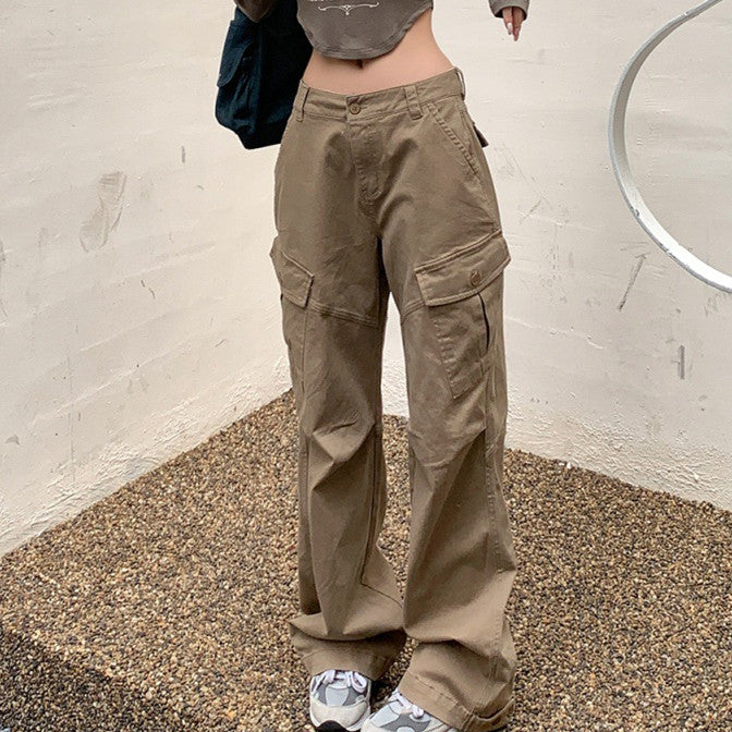 Ruched Khaki Baggy Cargo Pants - fairypeony